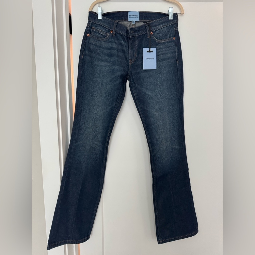 Reformation Dark Blue Boot Cut low rise Jeans